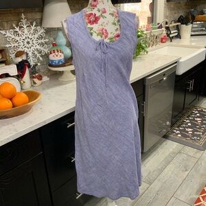 IVY Womens Sz 12 Linen Shift Dress Blue Sleeveless Tie Neck Coastal Relaxed Fit